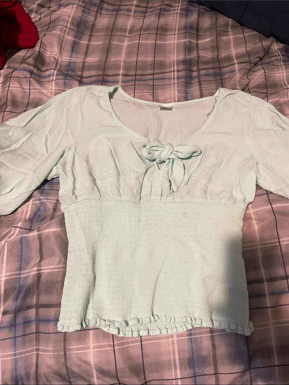 No Boundaries Mint Tie-Front Short Sleeve Blouse